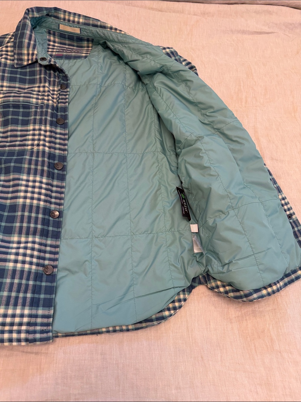 Stio Navy and Teal Plaid Shirt Jacket - Picture 4 of 7